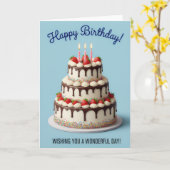 Elegant Strawberry Drip Cake – Happy Birthday Card Kaart (Gele Bloem)