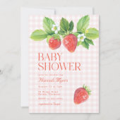 Elegant Strawberry Pink Gingham Girl Baby shower Kaart (Voorkant)