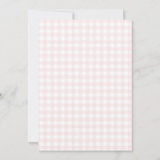 Elegant Strawberry Pink Gingham Girl Baby shower Kaart (Achterkant)