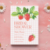 Elegant Strawberry Pink Gingham Vrijgezellenfeest Kaart
