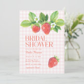 Elegant Strawberry Pink Gingham Vrijgezellenfeest Kaart (Staand voorkant)