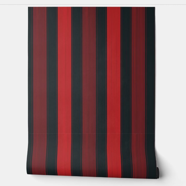 Elegant streeppatroon zwart Bourgogne rood Behang (Afrollen)