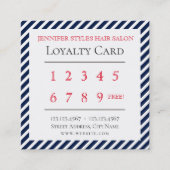 Elegant streept patroonloyaliteit blauw klantenkaartje (Voorkant)