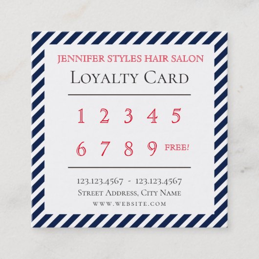 Elegant streept patroonloyaliteit blauw klantenkaartje (Voorkant)
