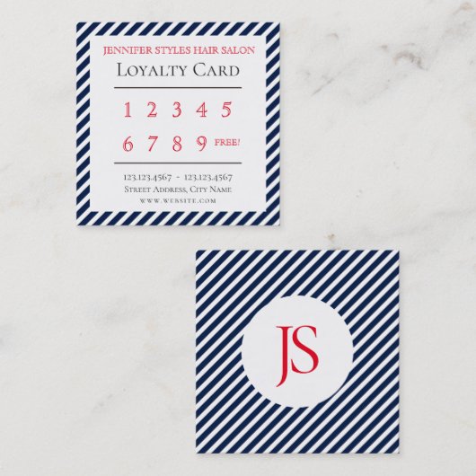 Elegant streept patroonloyaliteit blauw klantenkaartje (Voorkant / Achterkant)