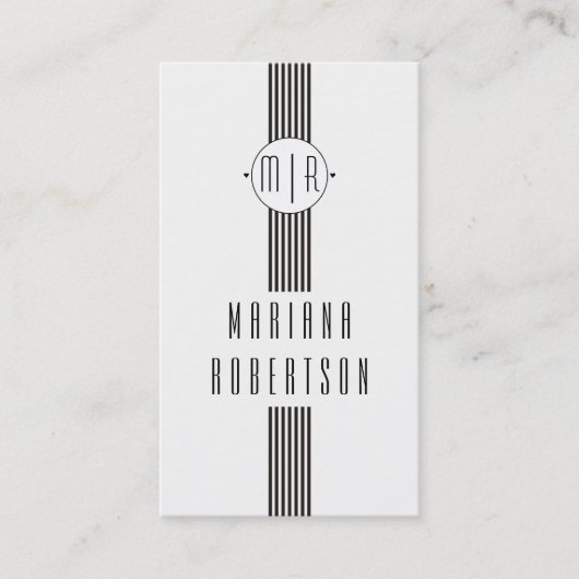 Elegant strepen en zwart-wit monogram visitekaartje (Voorkant)