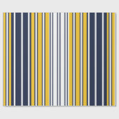 Elegant, strepen, marineblauw, mosterdgeel, wit cadeaupapier (Vlak)