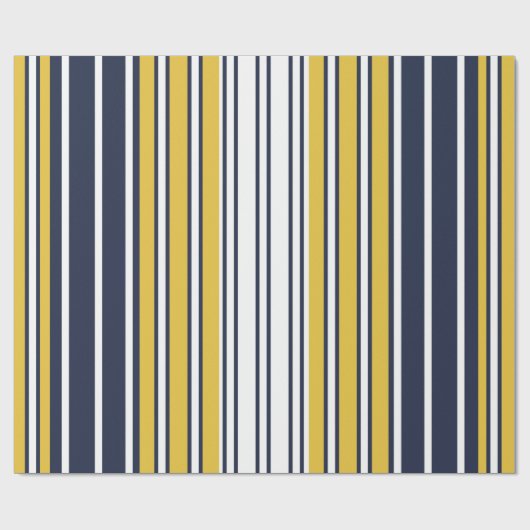 Elegant, strepen, marineblauw, mosterdgeel, wit cadeaupapier (Vlak)