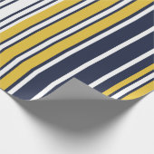 Elegant, strepen, marineblauw, mosterdgeel, wit cadeaupapier (Hoek)