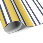 Elegant, strepen, marineblauw, mosterdgeel, wit cadeaupapier (Rol Hoek)