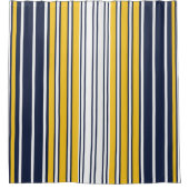 Elegant, strepen, marineblauw, mosterdgeel, wit douchegordijn (Voorkant)