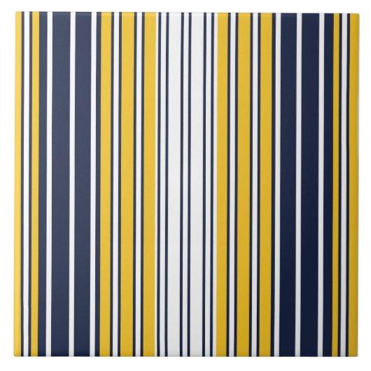 Elegant, strepen, marineblauw, mosterdgeel, wit tegeltje (Voorkant)