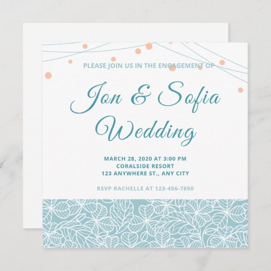 Elegant string lichten met blauwe Floral Kaart (Voorkant / Achterkant)