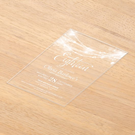 Elegant String Lights 18e Verjaardagsfeest Acryl Uitnodigingen (Laagn)