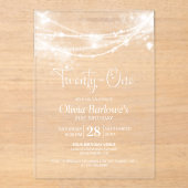 Elegant String Lights 21ste Verjaardagsfeest Acryl Uitnodigingen (Voorkant)