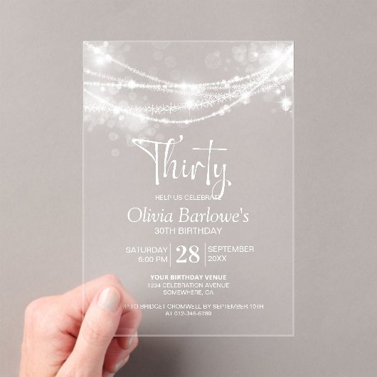 Elegant String Lights 30ste Verjaardagsfeest Acryl Uitnodigingen (Insitu (Draagbaar))