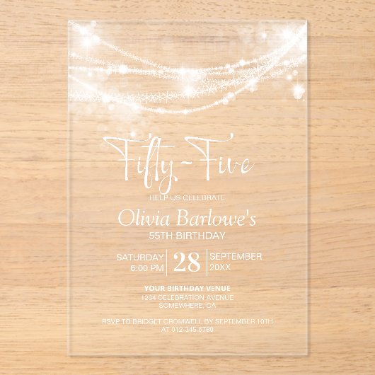 Elegant String Lights 55e Verjaardagsfeest Acryl Uitnodigingen (Voorkant)