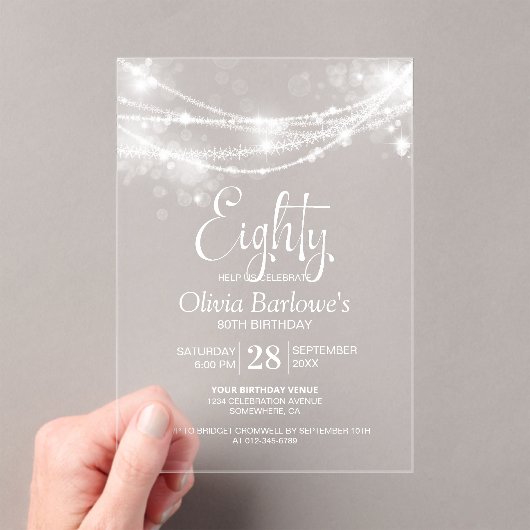 Elegant String Lights 80ste Verjaardagsfeest Acryl Uitnodigingen (Insitu (Draagbaar))