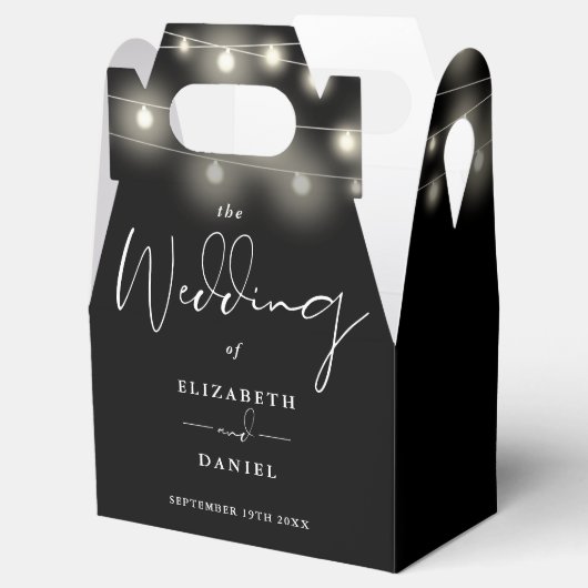 Elegant String Lights Black And White Wedding Bedankdoosjes (Geopend)