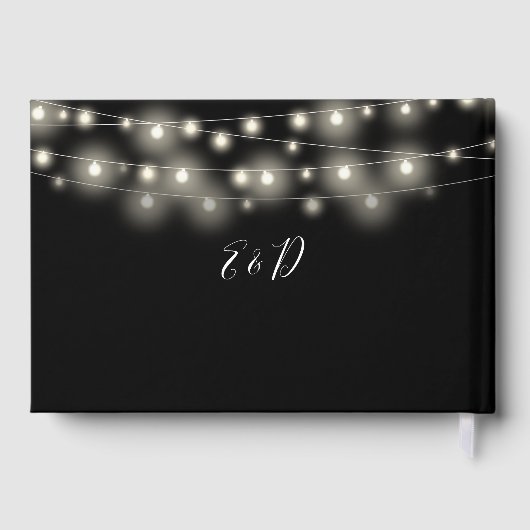 Elegant String Lights Black And White Wedding Gastenboek (Achterkant)