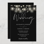 Elegant String Lights Black And White Wedding Kaart (Voorkant / Achterkant)
