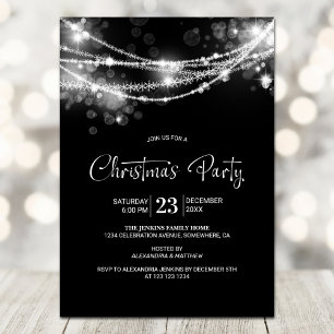 Elegant String Lights Black Christmas Party Kaart