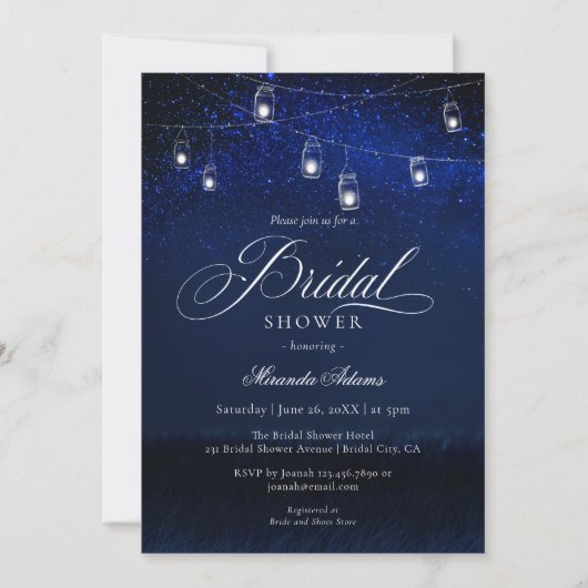 Elegant String Lights Blue Night Vrijgezellenfeest Kaart (Voorkant)