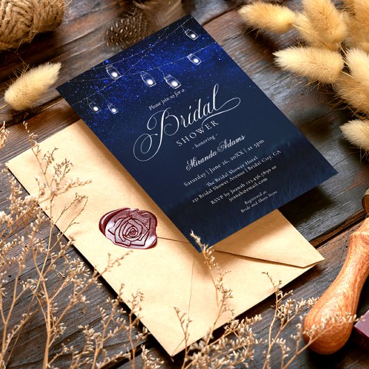 Elegant String Lights Blue Night Vrijgezellenfeest Kaart