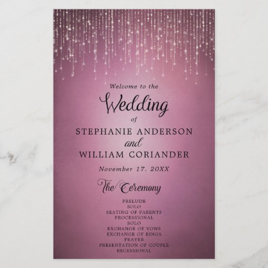 Elegant String Lights Cranberry Wedding Program (Voorkant)