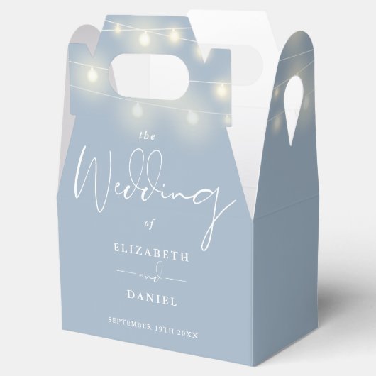 Elegant String Lights Dusty Blue Wedding Bedankdoosjes (Geopend)