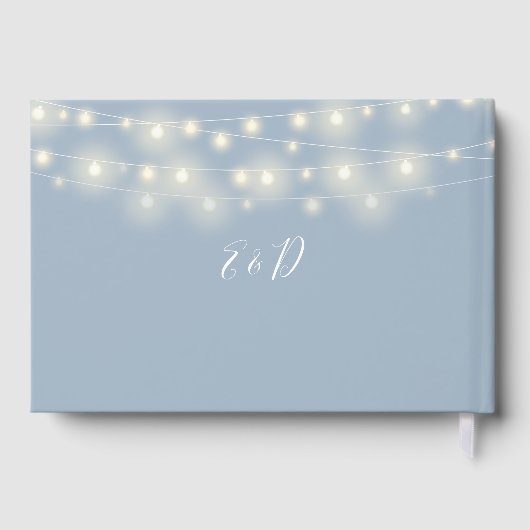 Elegant String Lights Dusty Blue Wedding Gastenboek (Achterkant)