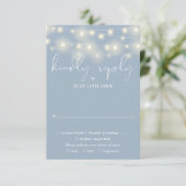 Elegant String Lights Dusty Blue Wedding RSVP Kaartje (Staand voorkant)