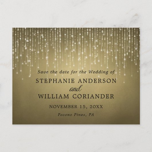 Elegant String Lights Gold Sla de datum op STD Aankondigingskaart (Voorkant)