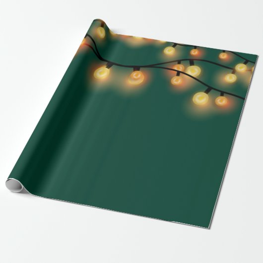 Elegant String Lights Green Holiday Cadeaupapier (Uitgerold)