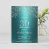 Elegant String Lights Green Metallic 30th Birthday Kaart (Staand voorkant)