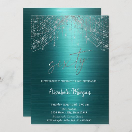 Elegant String Lights Green Metallic 60th Birthday Kaart (Voorkant / Achterkant)
