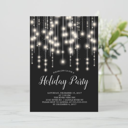 Elegant String Lights Holiday Party Uitnodiging (Staand voorkant)