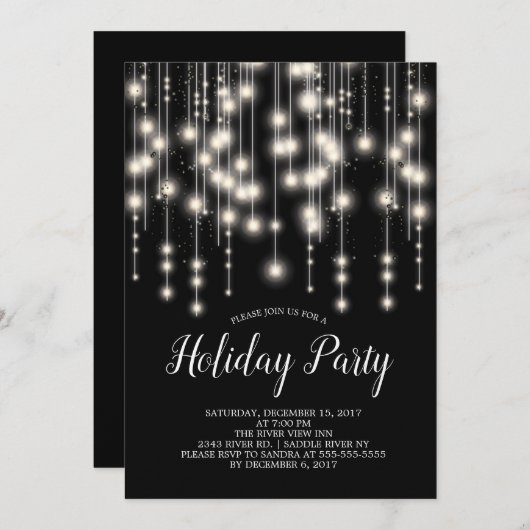 Elegant String Lights Holiday Party Uitnodiging (Voorkant / Achterkant)