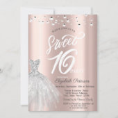 Elegant String Lights Jurk Roos Gold Sweet 16 Kaart (Voorkant)