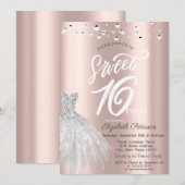 Elegant String Lights Jurk Roos Gold Sweet 16 Kaart (Voorkant / Achterkant)