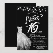 Elegant String Lights Jurk Zwart Sweet 16 Kaart (Voorkant / Achterkant)