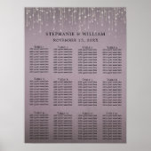 Elegant String Lights Mauve Roos Seating Chart Poster (Voorkant)