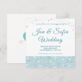 Elegant String Lights met Blue Floral Invitation Kaart (Voorkant / Achterkant)