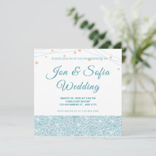 Elegant String Lights met Blue Floral Invitation Kaart