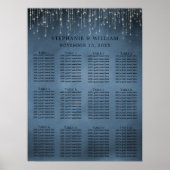 Elegant String Lights Navy Blue Seating Chart Poster (Voorkant)