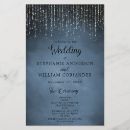 Elegant String Lights Navy Blue Wedding Program