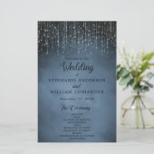 Elegant String Lights Navy Blue Wedding Program (Staand voorkant)