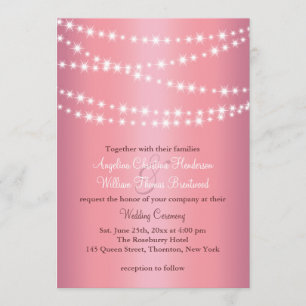 Elegant String Lights op Roos Gold Wedding Invite Kaart