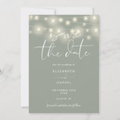 Elegant String Lights Sage Green QR Code Wedding Save The Date (Voorkant)