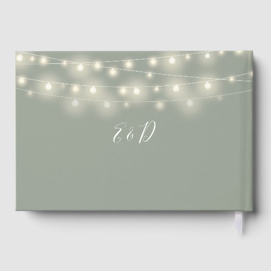 Elegant String Lights Sage Green Wedding Gastenboek (Achterkant)